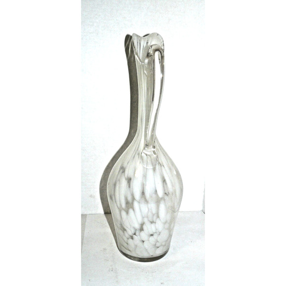 Rare Hand Blown Glass Swung Pitcher Vase 15" Clear & White Vintage MCM Abstract - Picture 7 of 7